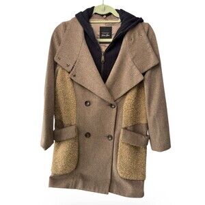 Paige Flynn Wool Blend Mixed Media Coat 1 (2-4) US  Hooded Teddy Patchwork